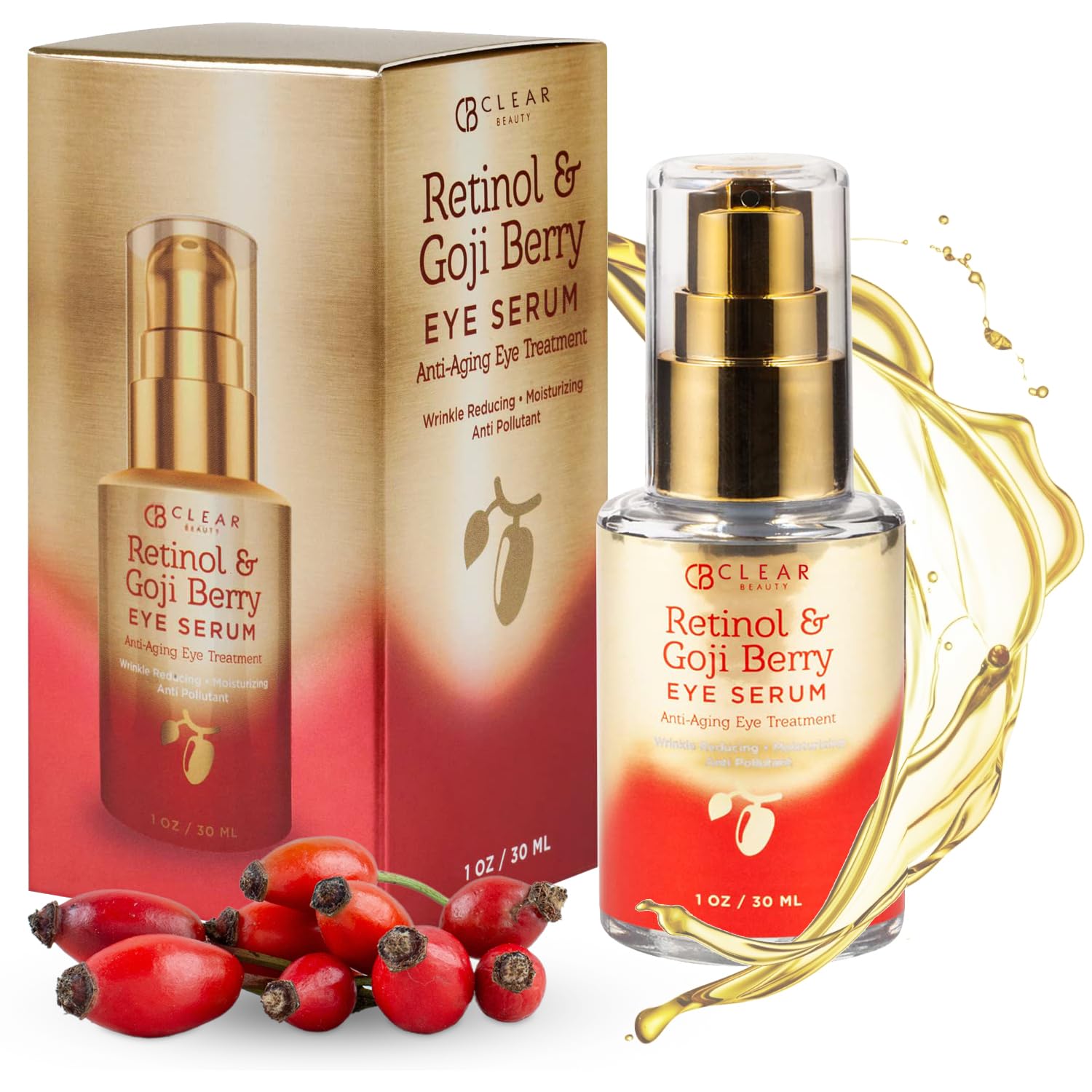 24K Gold Collagen & Squalene Luxury Anti Aging Eye Serum – Wrinkle and Fine Line Reducing | Lift and Firm | Tone and Hydrate – 30mL